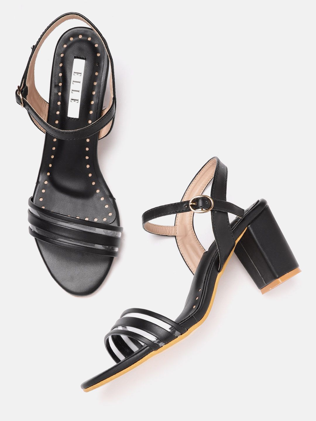 ELLE Black & Transparent Striped Block Heels Price in India