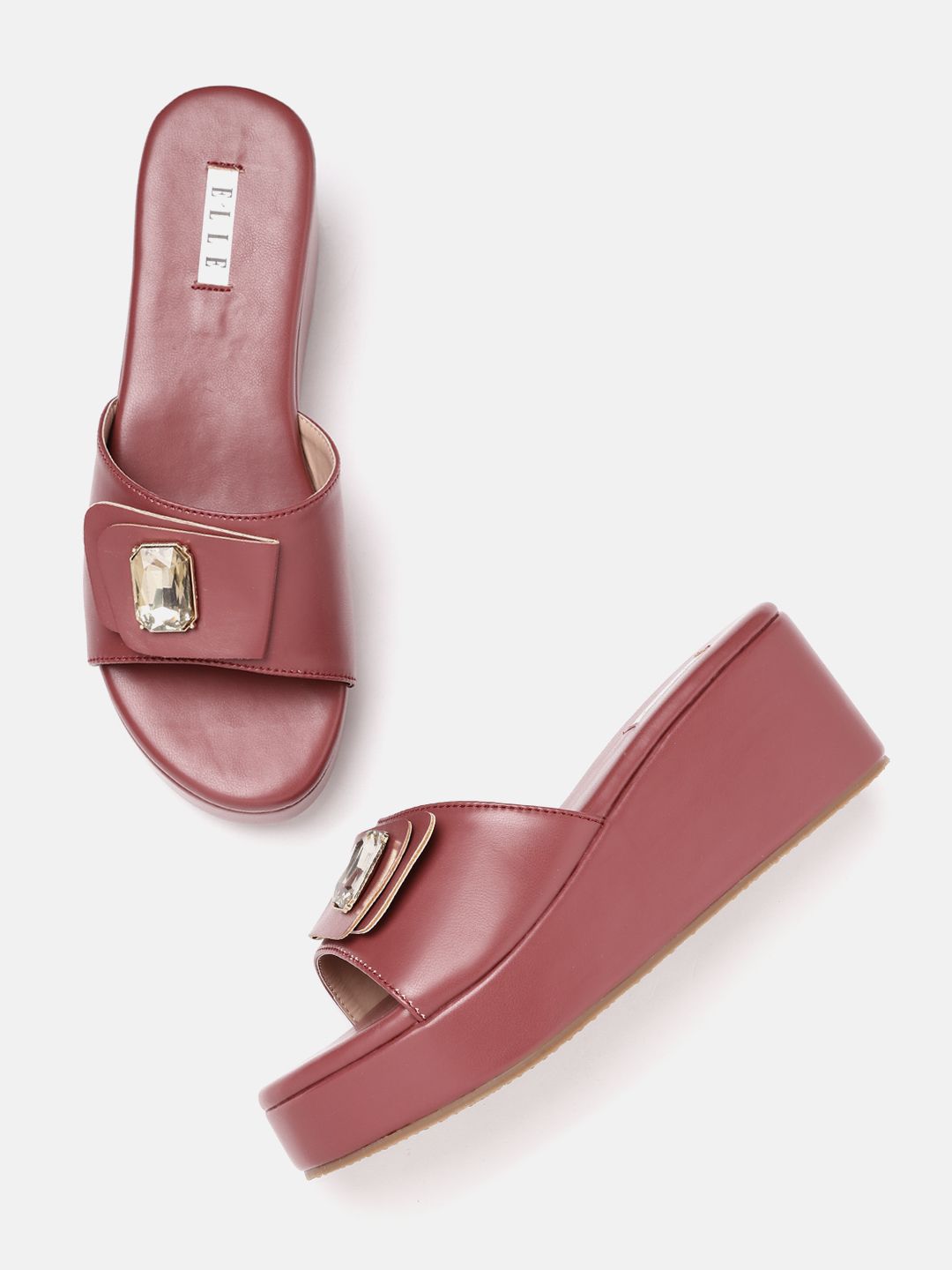 ELLE Dusty Pink Solid Wedges with Embellished Detail Price in India