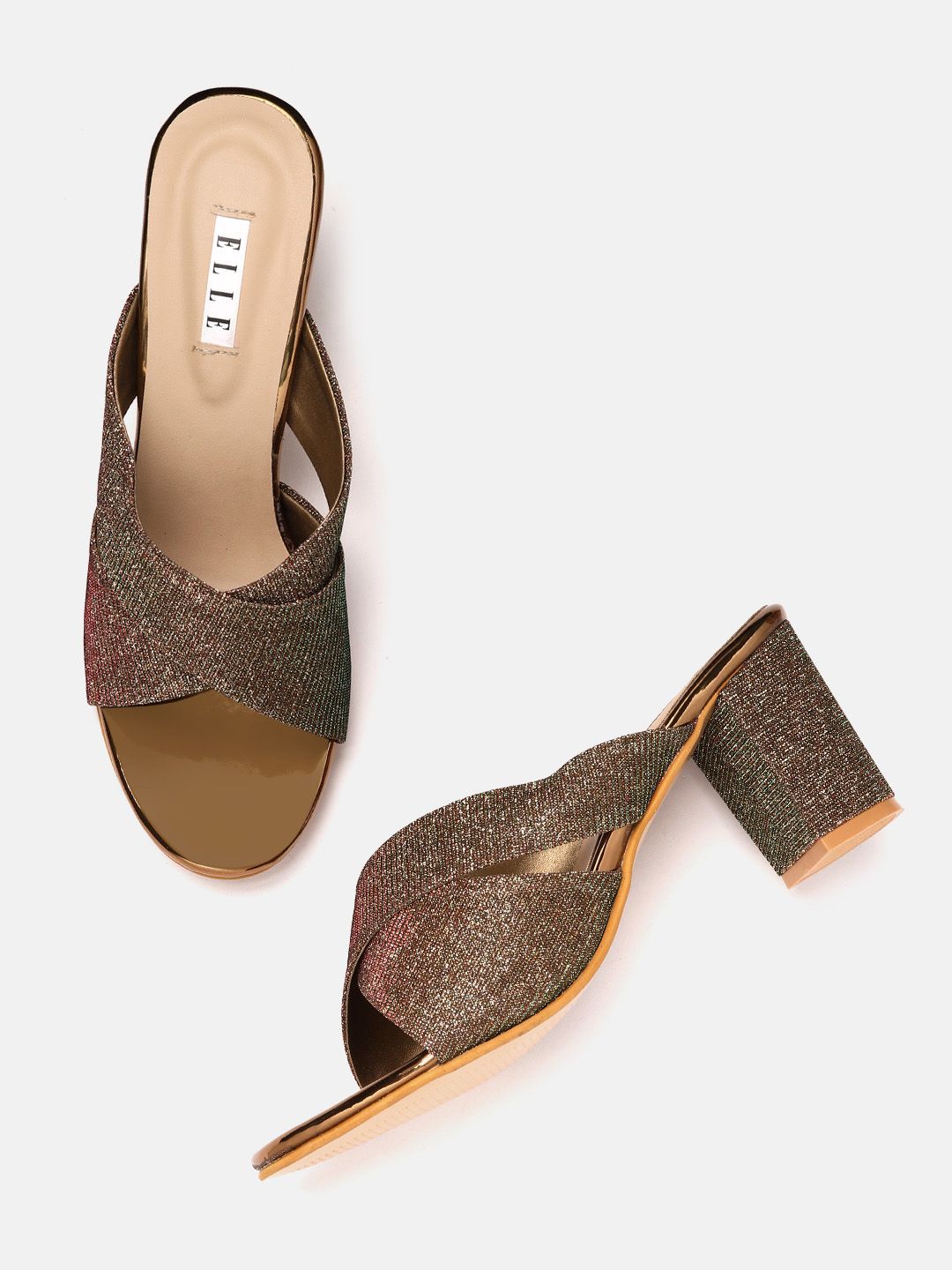 ELLE Women Copper-Toned Shimmer Block Heels Price in India