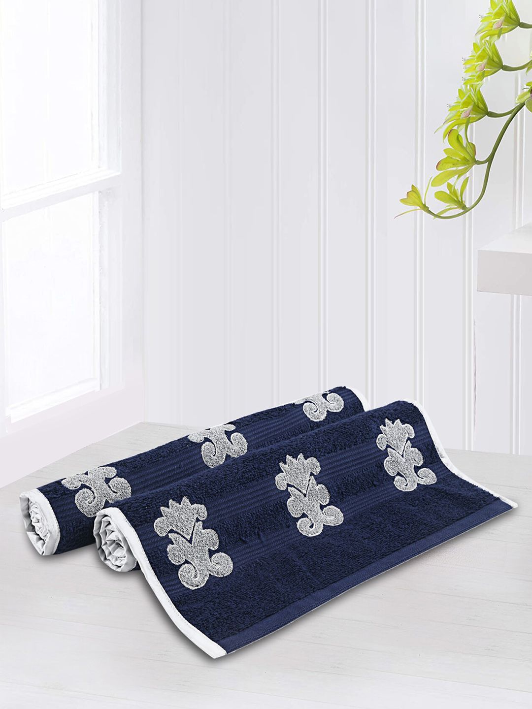 LUSH & BEYOND Set Of 2 Navy Blue 500 GSM Pure Cotton Bath Towels Price in India