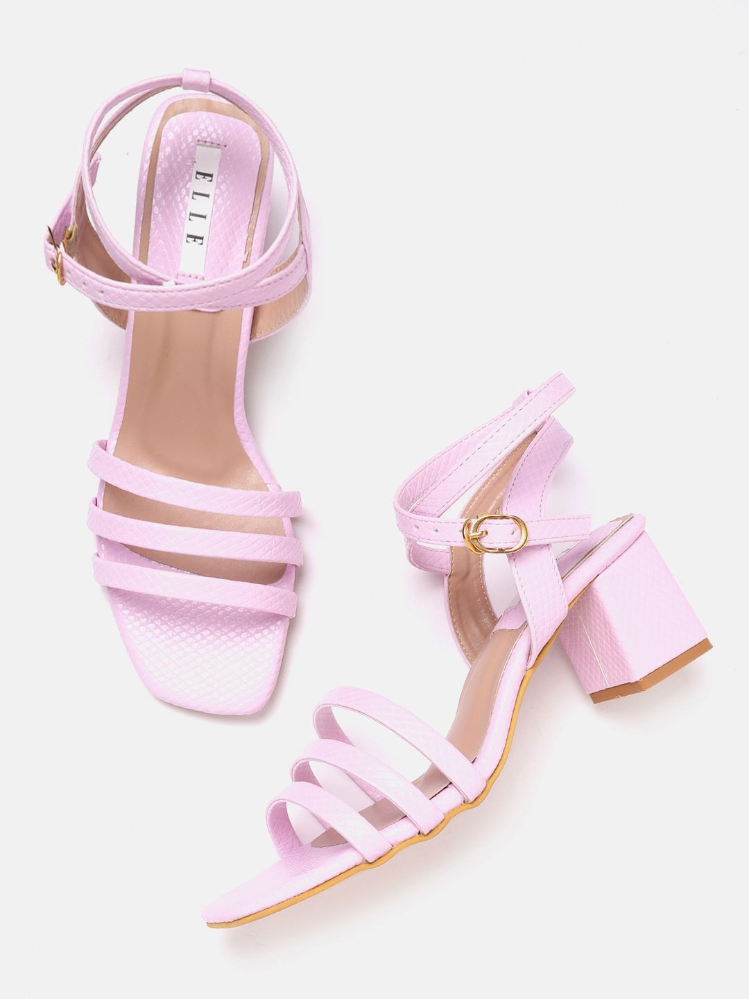 ELLE Lavender Textured Block Heels Price in India