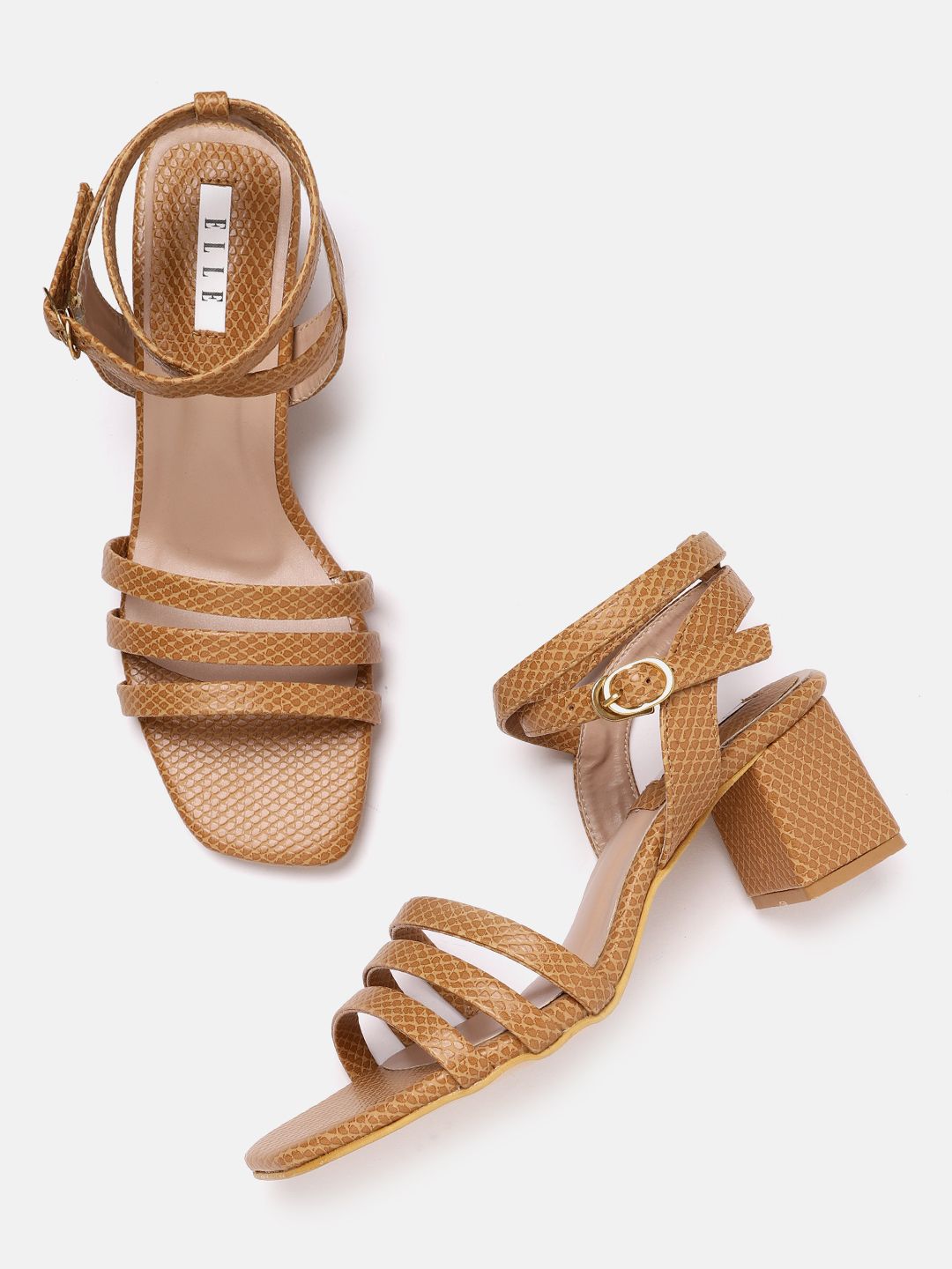 ELLE Brown Textured Block Heels Price in India