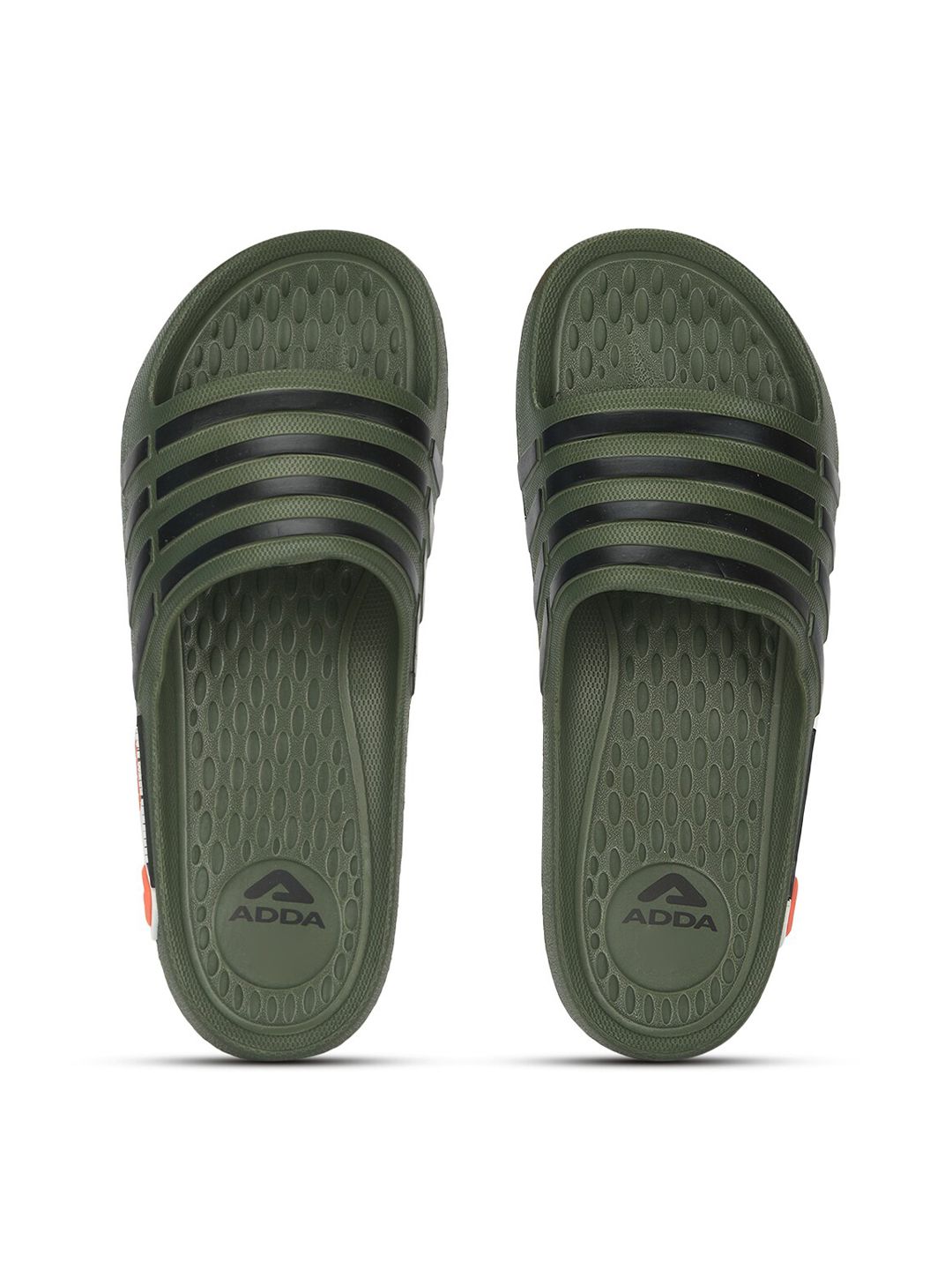 Adda Men Olive Green Striped Rubber Sliders