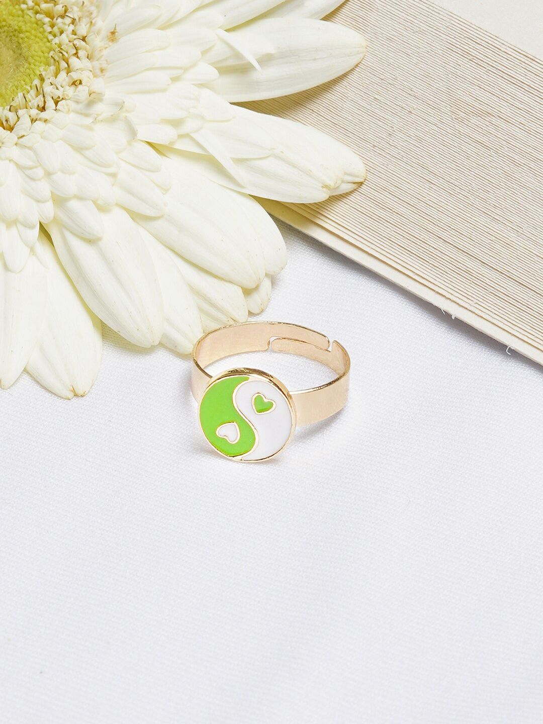 BEWITCHED Green & White Gold Plated Yin Yang Finger Ring Price in India