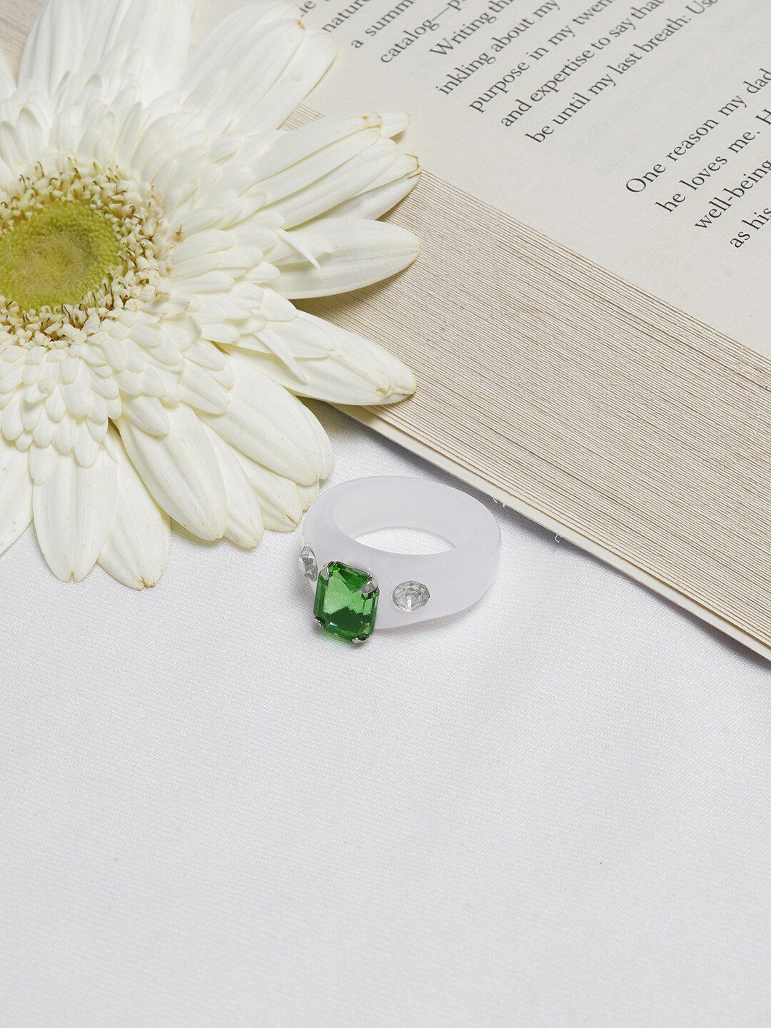 BEWITCHED White & Green Rhinestone-Studded Finger Ring Price in India