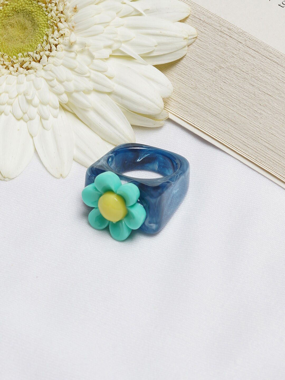 BEWITCHED Blue Floral Signet Finger Ring Price in India
