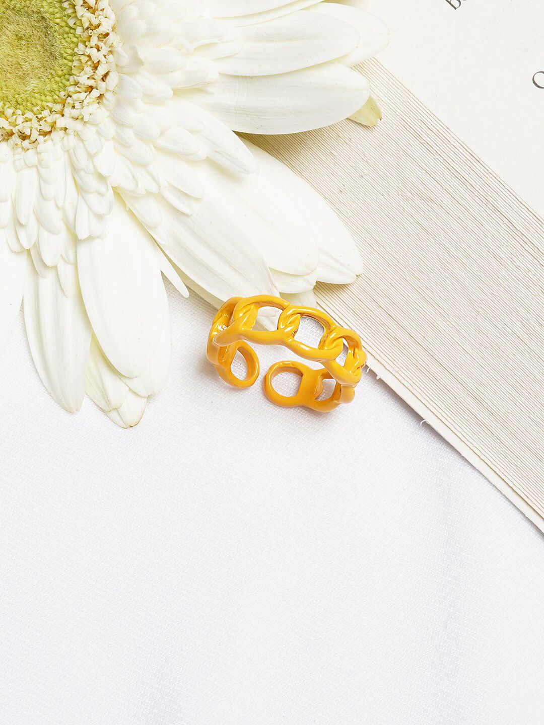 BEWITCHED Mustard Yellow Chainlink Adjustable Finger Ring Price in India