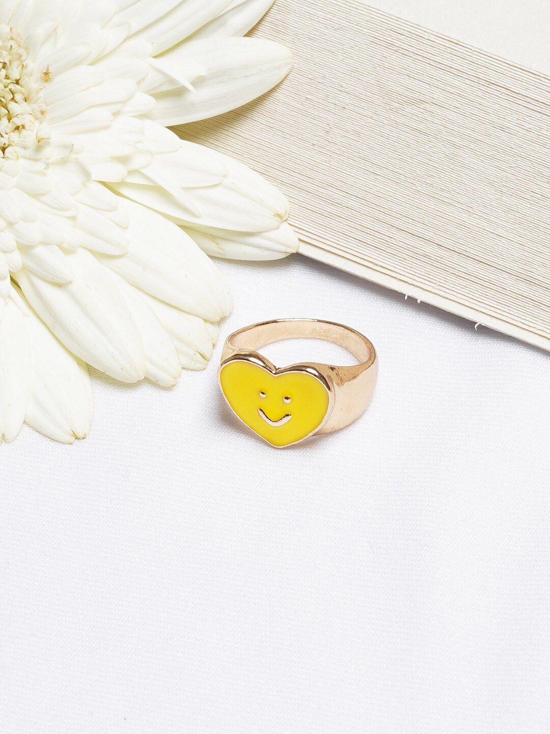 BEWITCHED Gold-Toned & Yellow Heart With Smiley Finger Ring Price in India