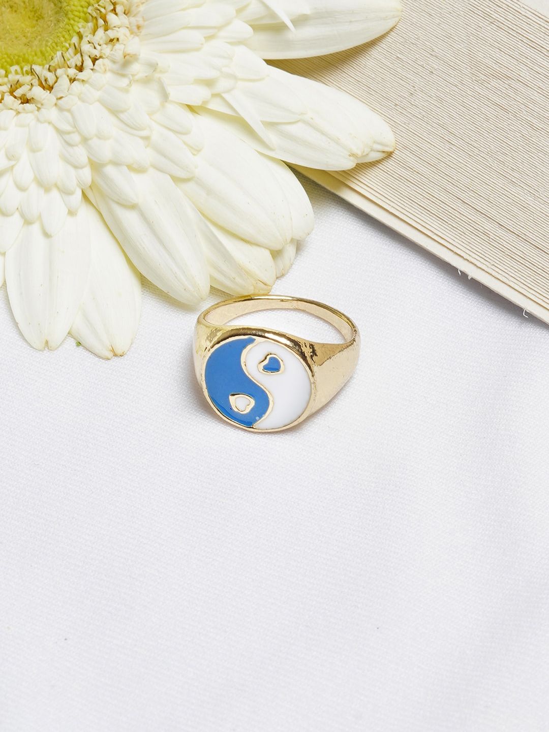 BEWITCHED Gold-Toned Blue & White Enamelled Finger Ring Price in India