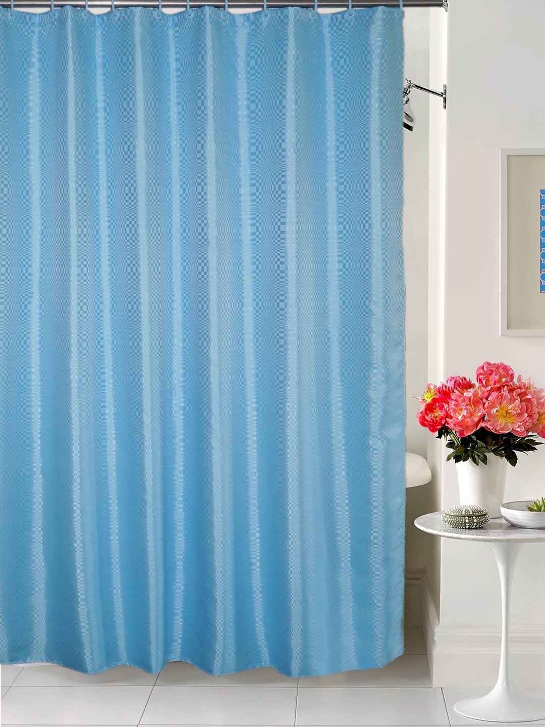 Lushomes Blue Modern Wave Uni-Dyed Designer Shower Curtain Price in India