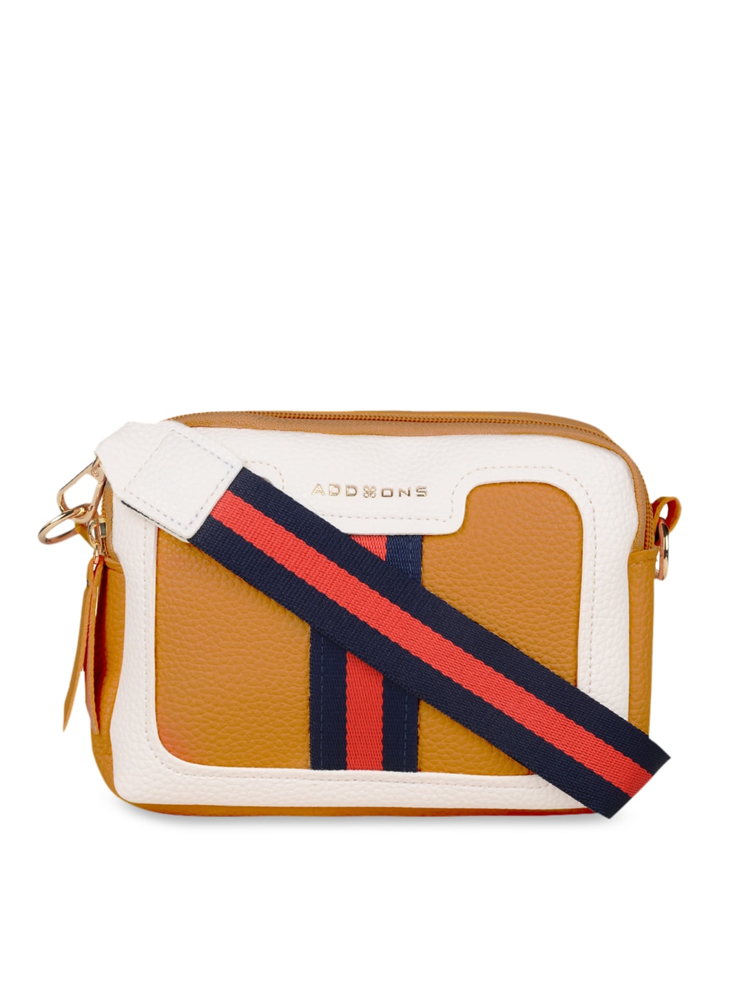Addons Mustard Colourblocked PU Structured Sling Bag Price in India