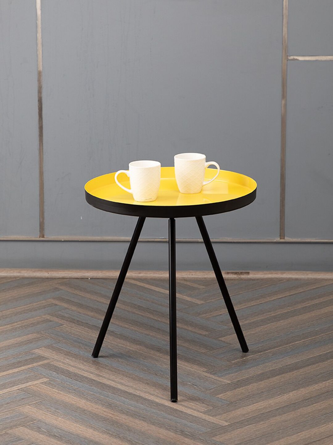 MARKET99 Yellow & Black Metal Round Side Table Price in India