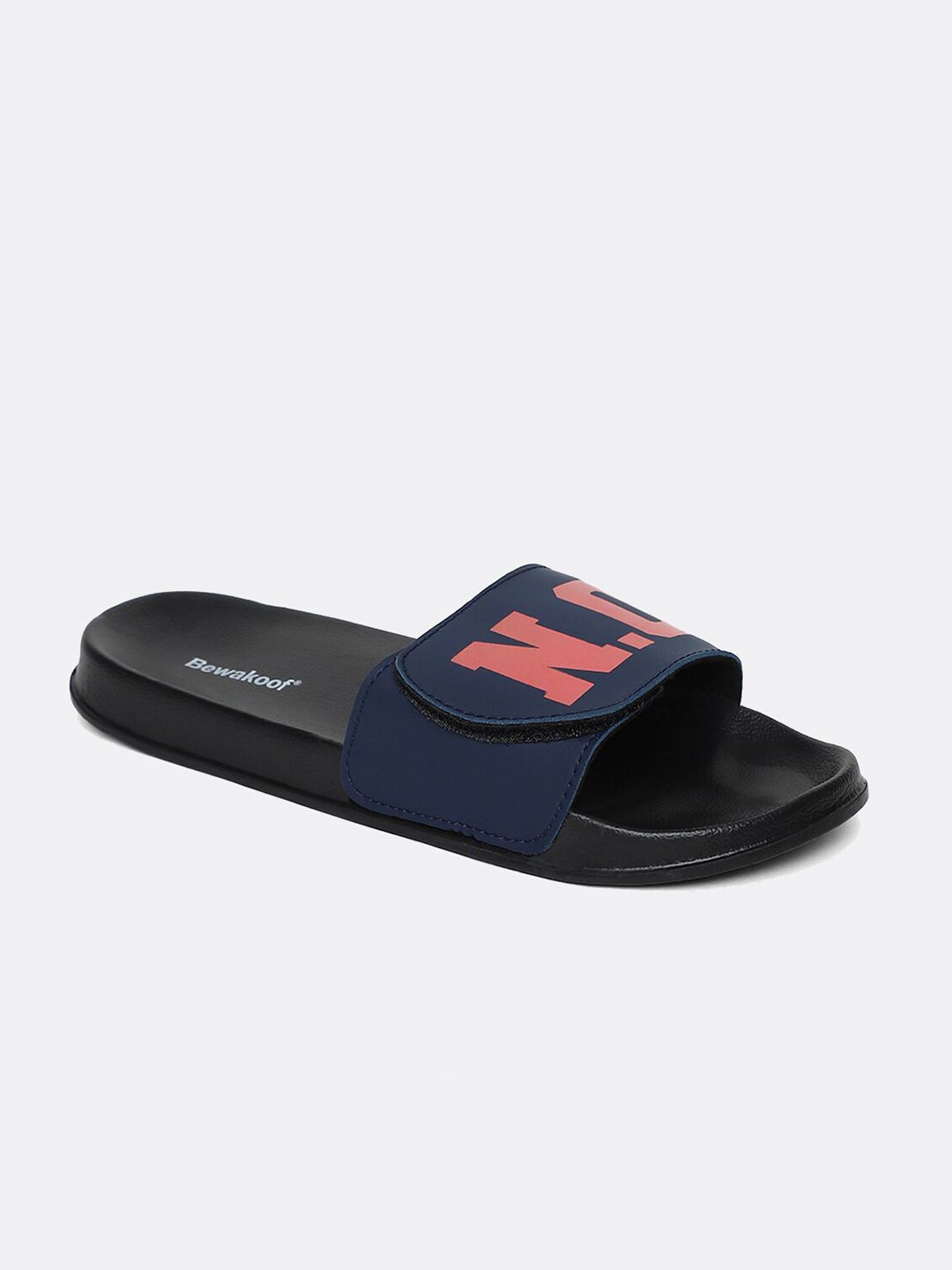 Bewakoof Women Black & Peach-Coloured Printed Lightweight Adjustable Rubber Sliders Price in India