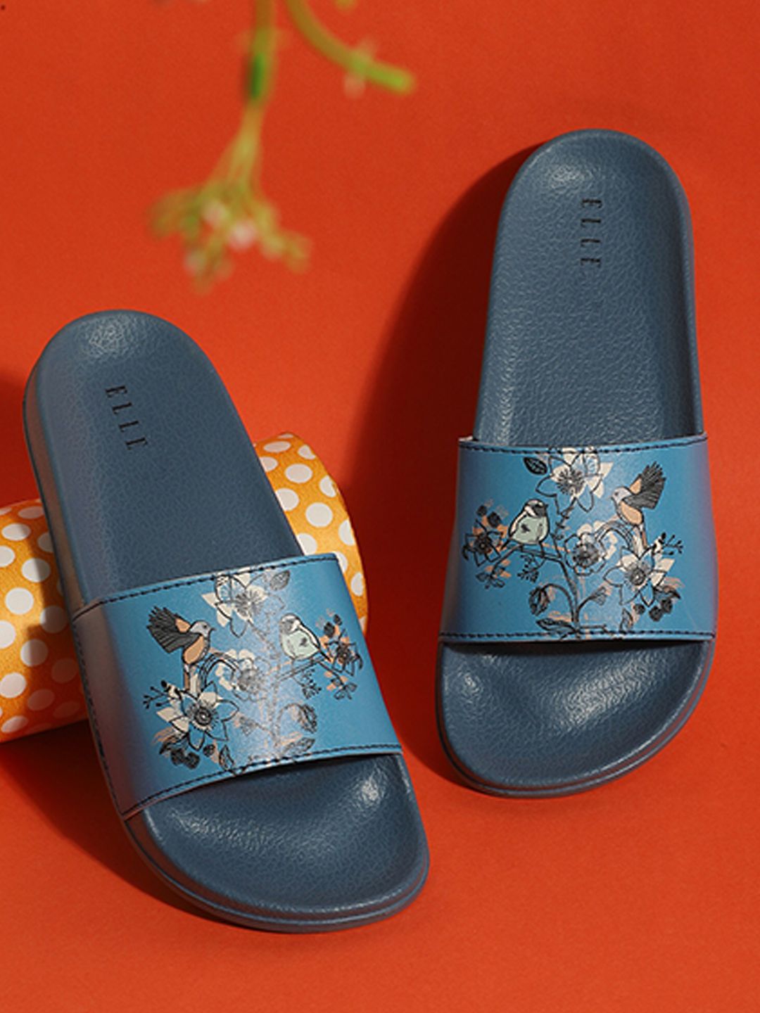 ELLE Women Blue Floral Printed Sliders Price in India