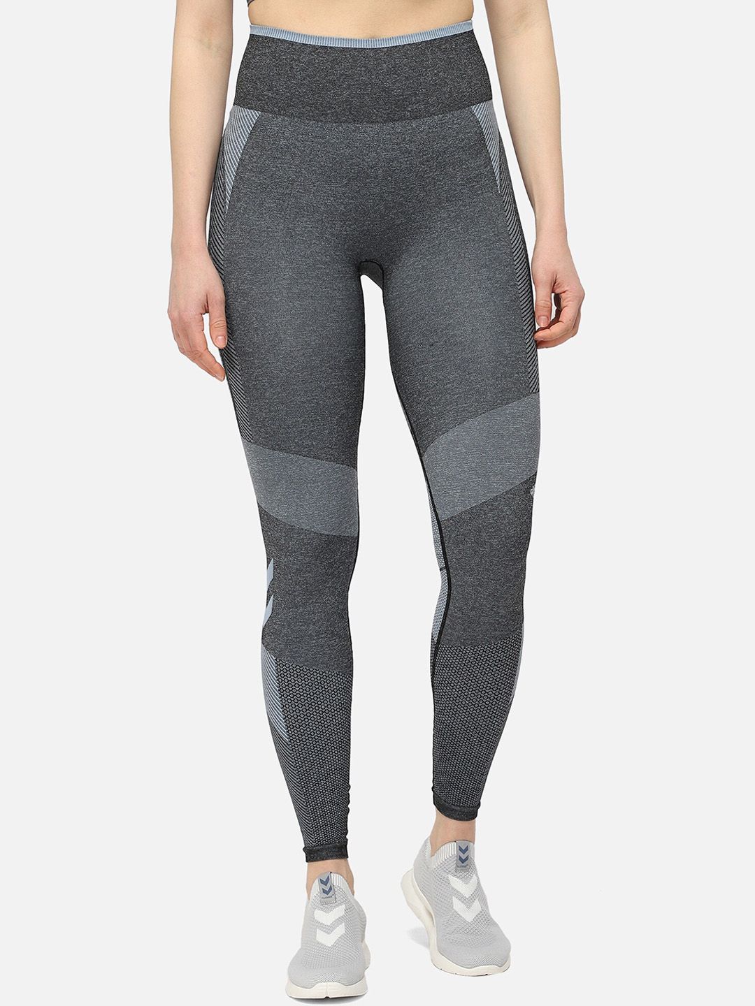 hummel Women Grey Colourblocked Ankle-Length Tights Price in India