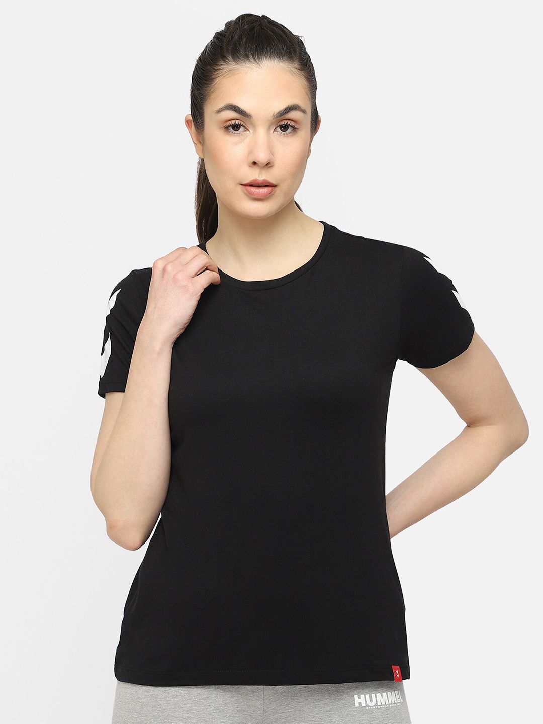 hummel Women Black Pure Cotton T-shirt Price in India