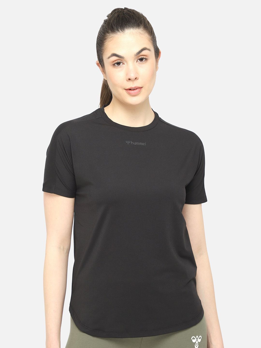 hummel Women Black Solid  Sports T-shirt Price in India