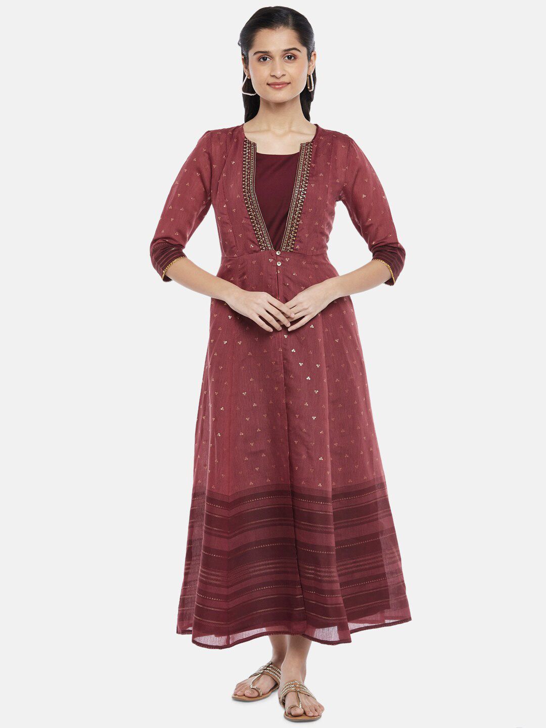 RANGMANCH BY PANTALOONS Women Maroon Ethnic Motifs A-Line Maxi Dress Price in India