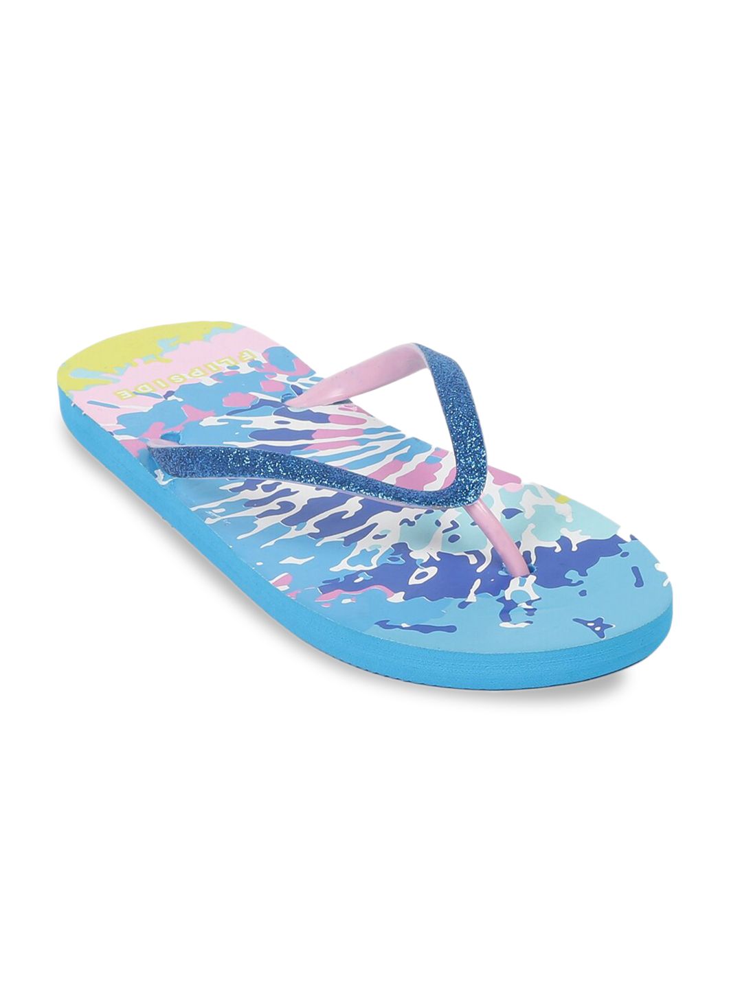 Flipside Women Blue & Pink Printed Rubber Thong Flip-Flops Price in India