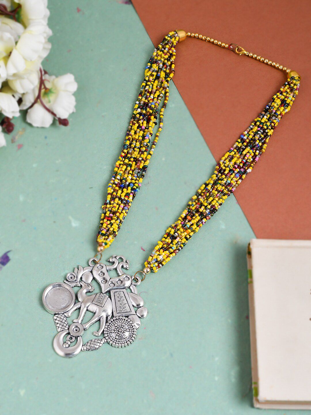 Silvermerc Designs Silver-Toned & Yellow Brass Silver-Plated Necklace Price in India