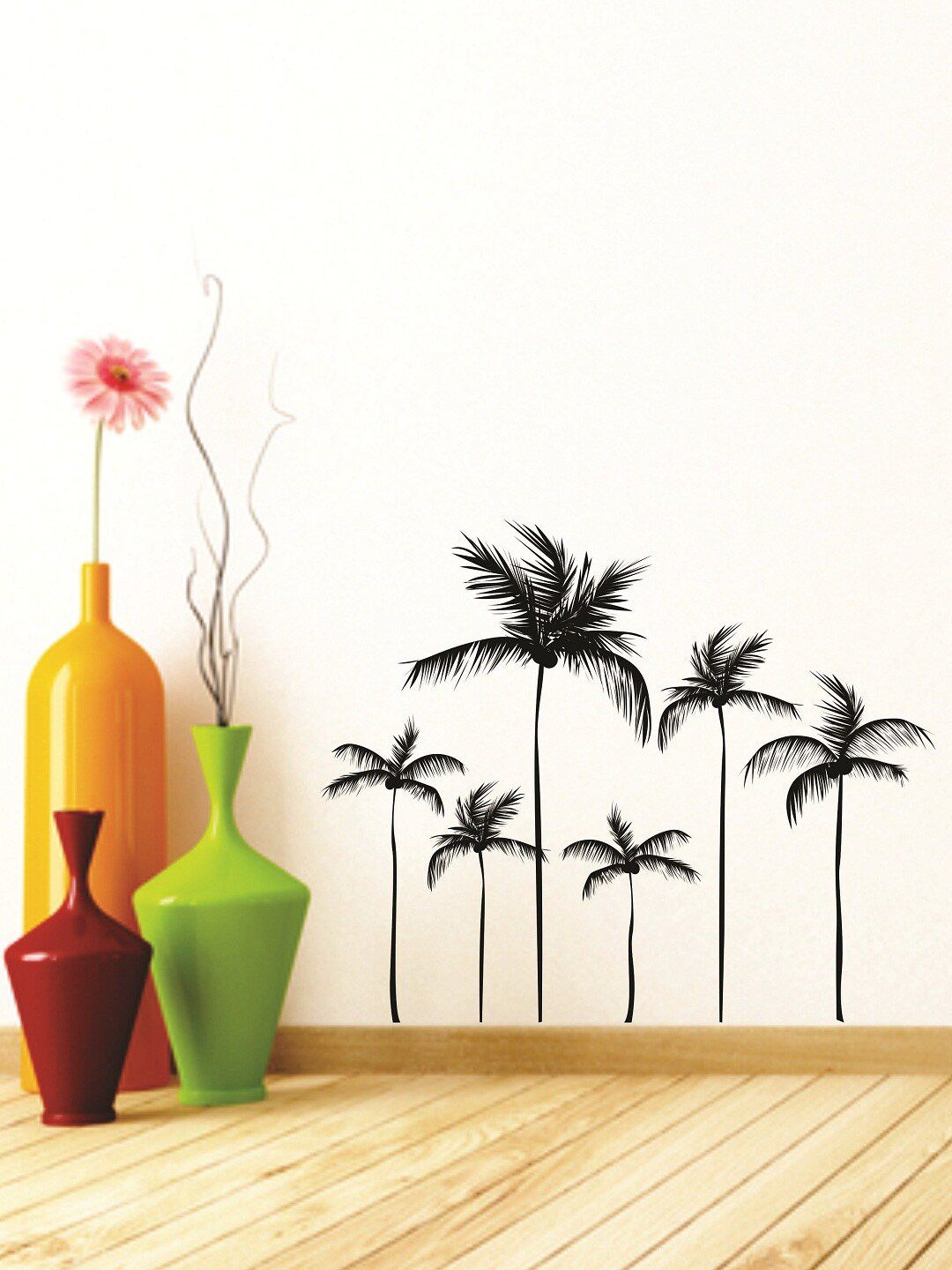 WALLSTICK Black Coconut Trees Wall Stickers Price in India