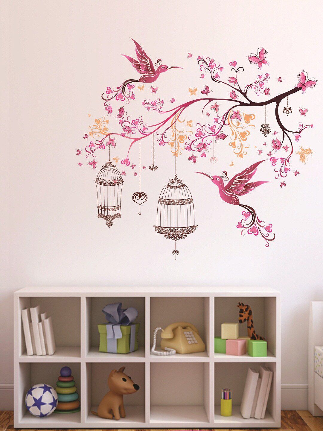 WALLSTICK Pink & Brown Birds Large Vinyl Wall Sticker Price in India