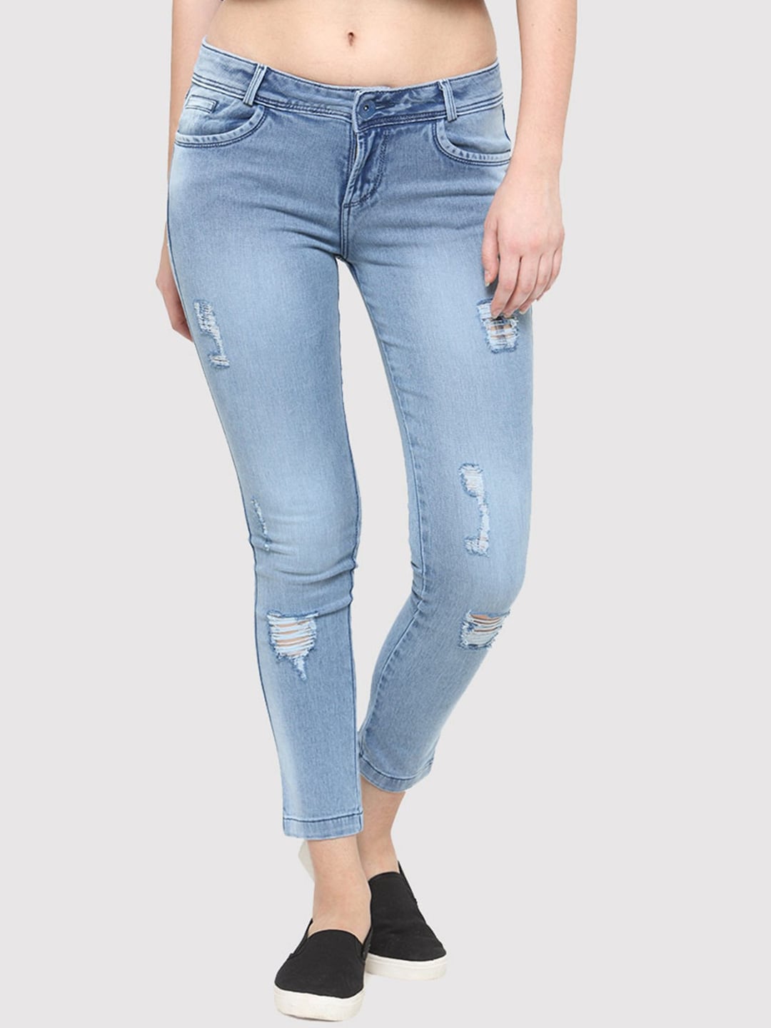 Xpose Women Blue Comfort Slim Fit Mildly Distressed Light Fade Stretchable Jeans Price in India