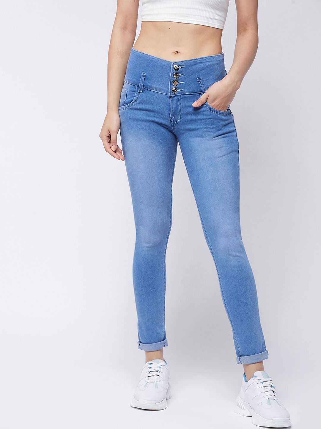 Purple Feather Women Blue Skinny Fit High-Rise Stretchable Jeans Price in India
