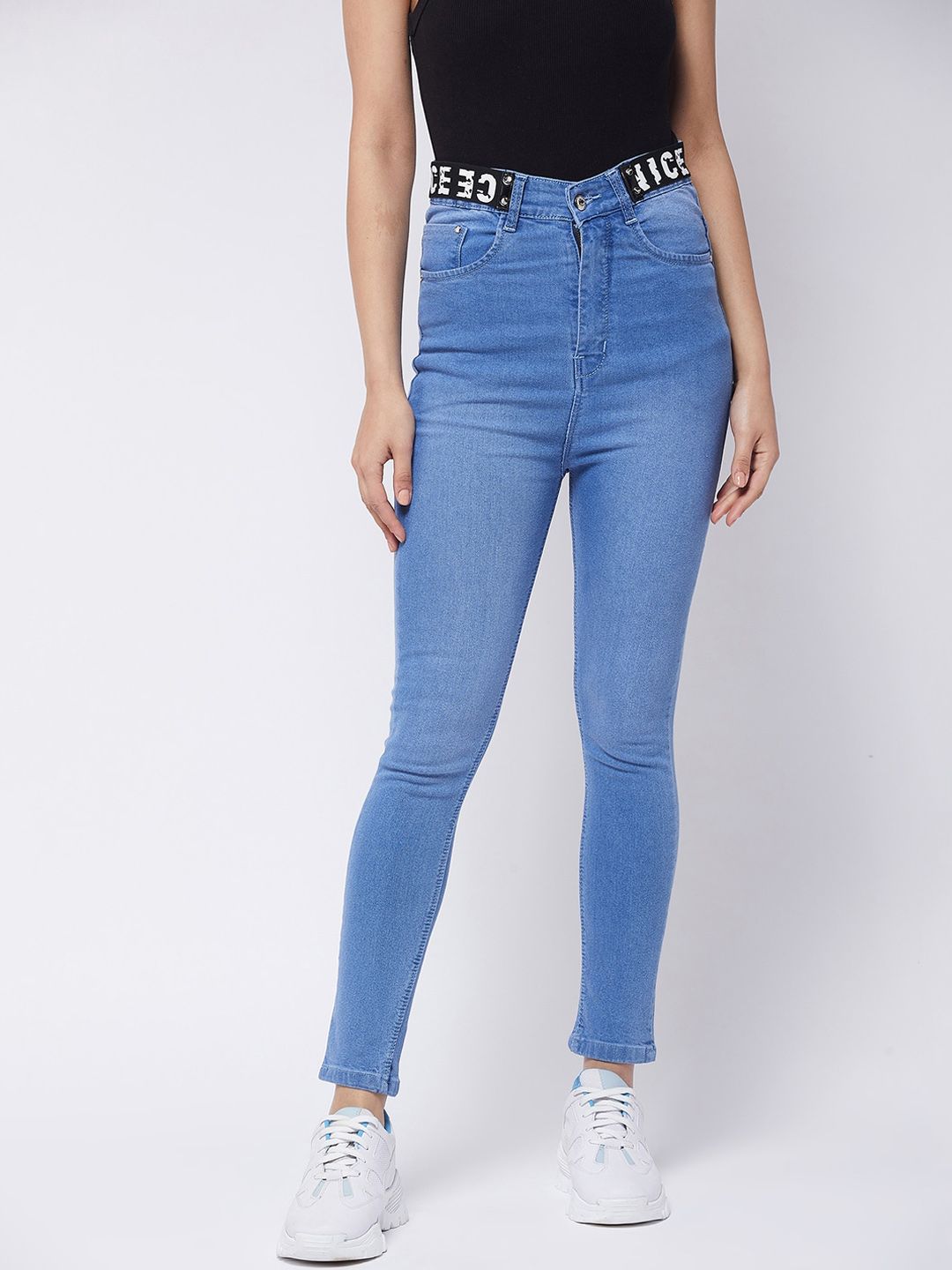 Purple Feather Women Blue Skinny Fit High-Rise Stretchable Jeans Price in India