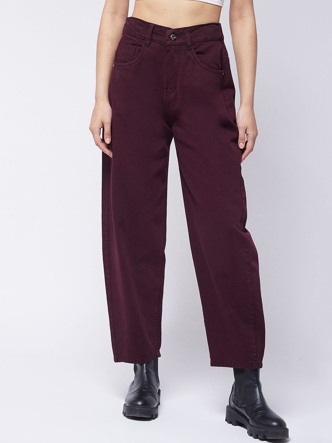 Purple Feather Women Maroon Cotton High-Rise Cropped Jeans Price in India