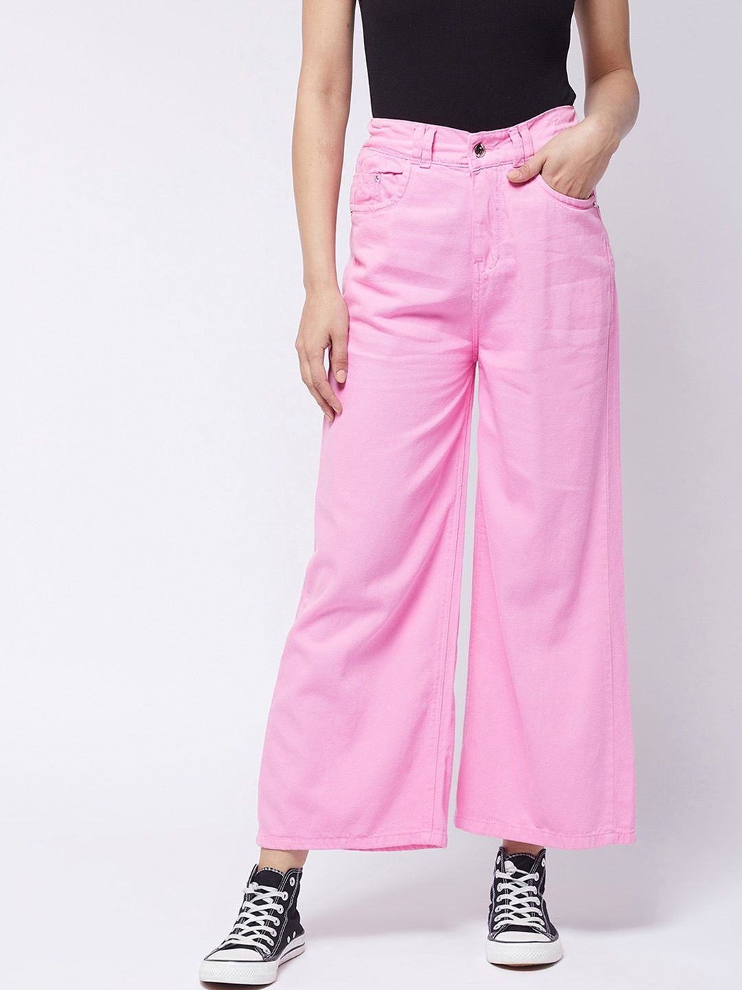 Purple Feather Women Pink Wide Leg High-Rise Jeans Price in India