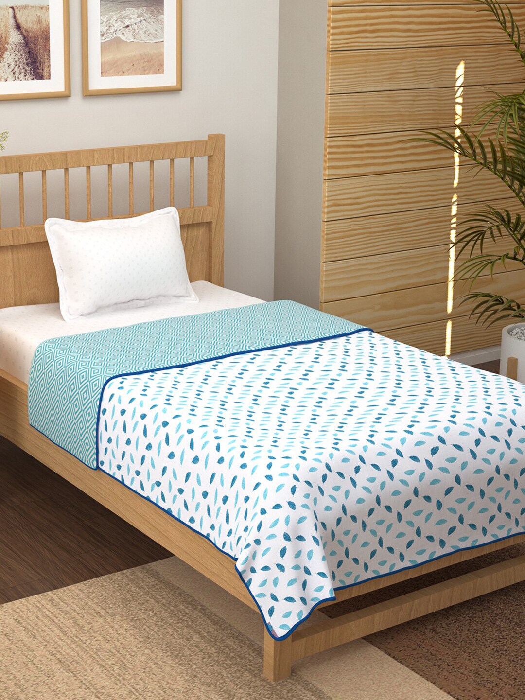 Story@home Blue & White Floral AC Room 150 GSM Reversible Single Bed Dohar Price in India