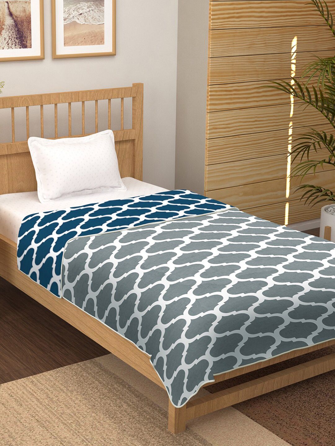 Story@home Blue Printed AC Room 150 GSM Single Bed Dohar Price in India