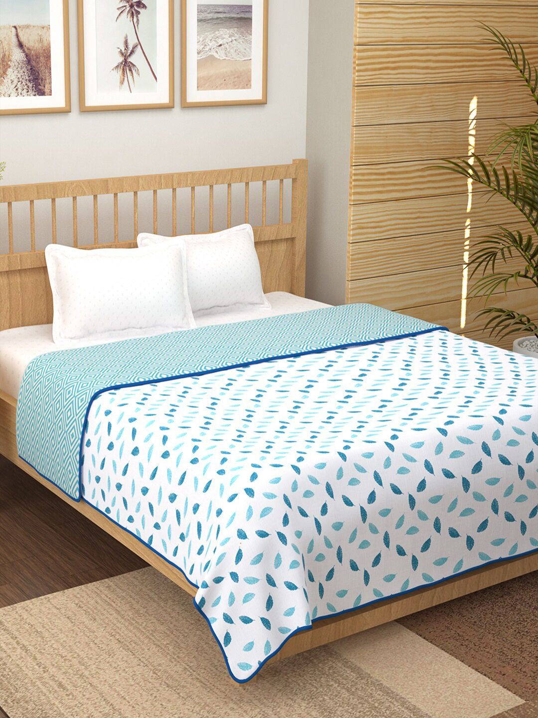 Story@home Blue & White Printed AC Room 150 GSM Reversible Double Bed AC Dohar Price in India