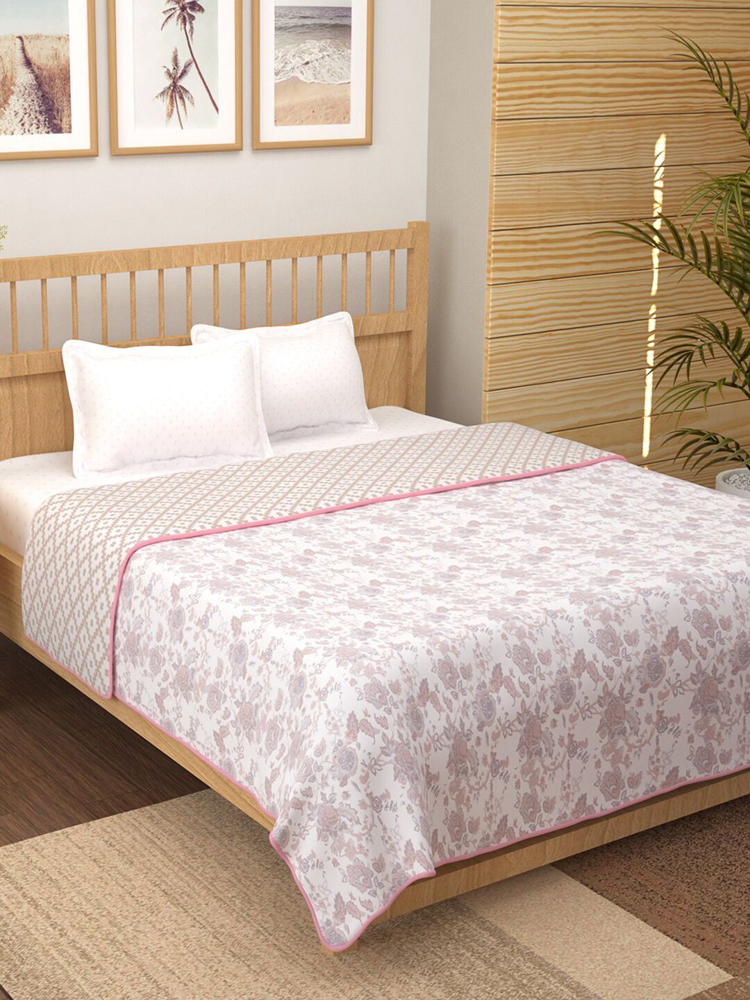 Story@home Pink & White Printed 150 GSM Reversible Double Bed AC Dohar Price in India