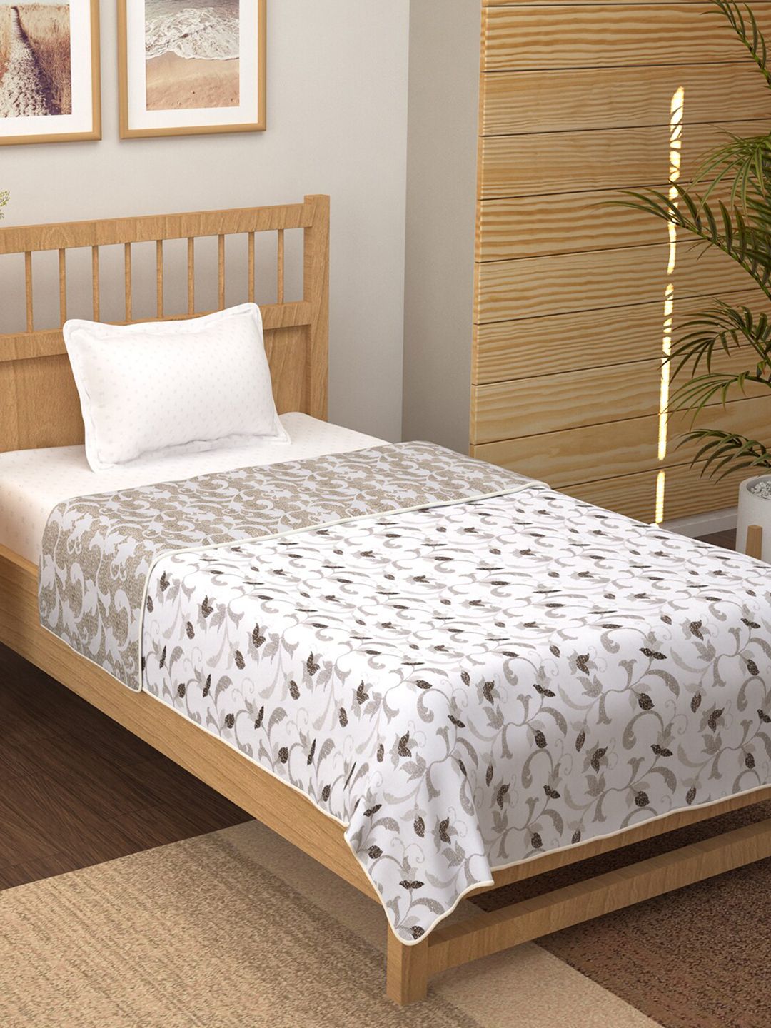 Story@home Brown & White Floral AC Room 150 GSM Single Bed Dohar Price in India