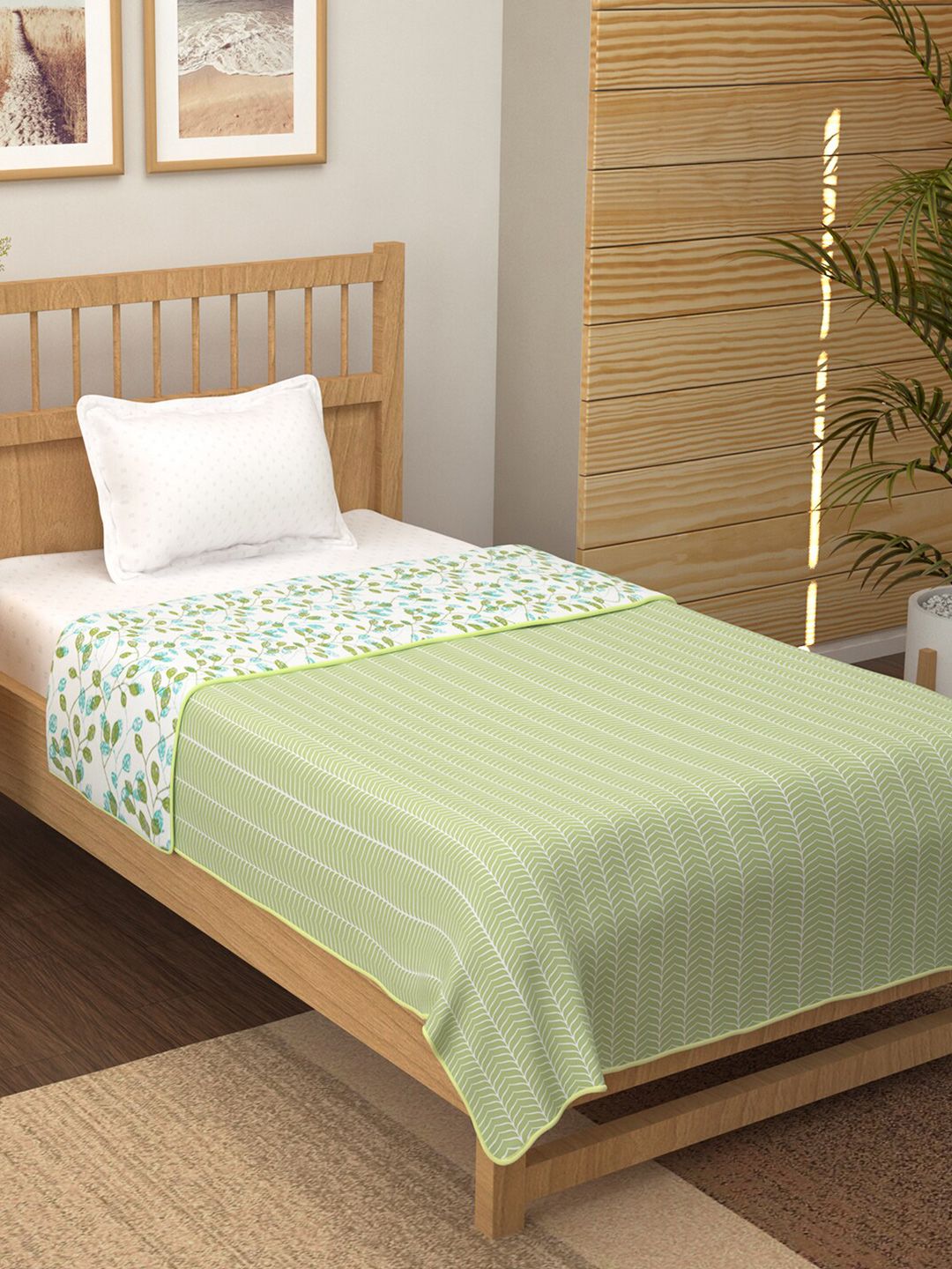 Story@home Olive Green & Green Floral AC Room 150 GSM Single Bed Dohar Price in India