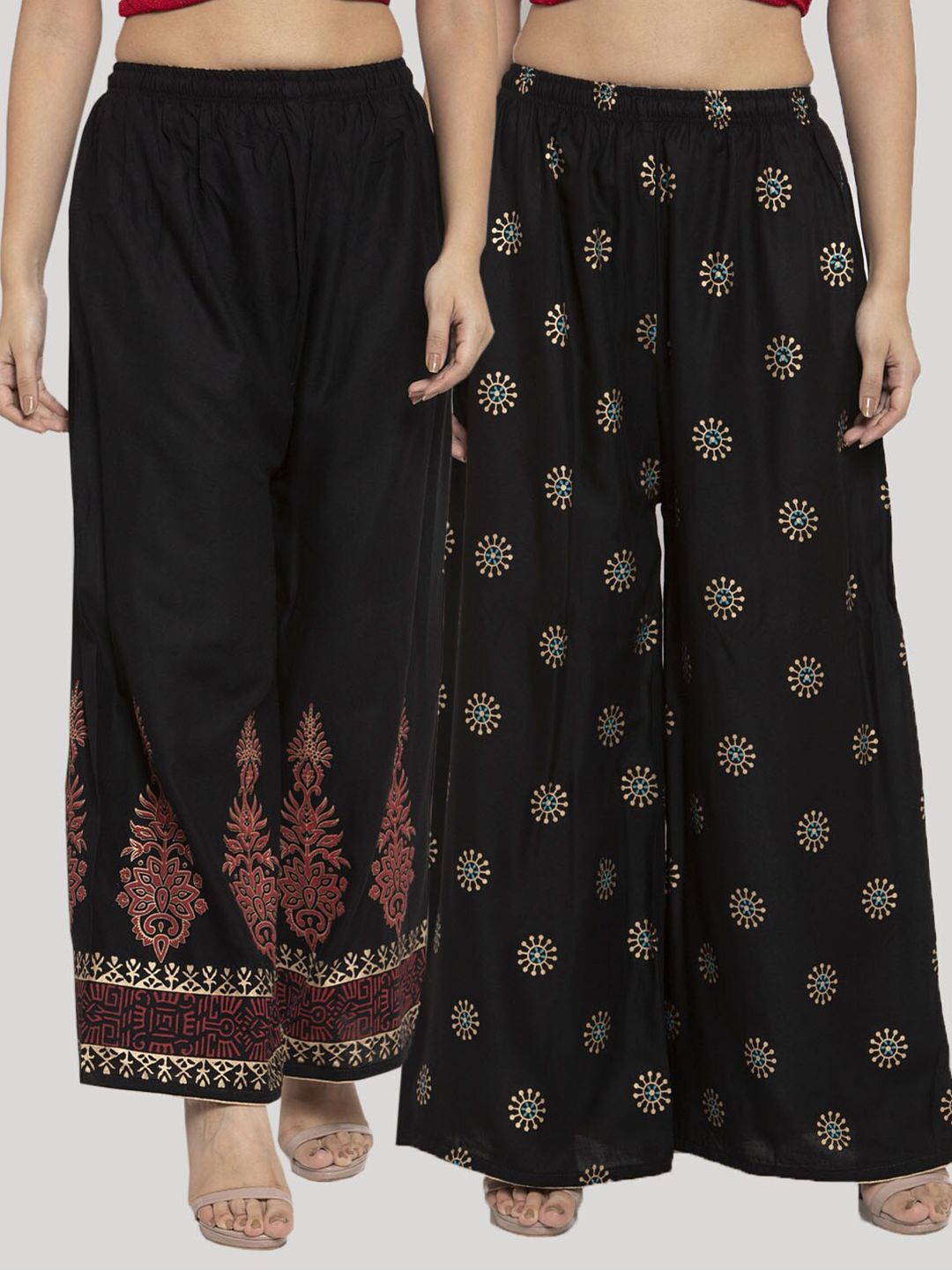 Clora Creation Women Pack Of 2 Black & Maroon Ethnic Motifs Printed Palazzos Price in India