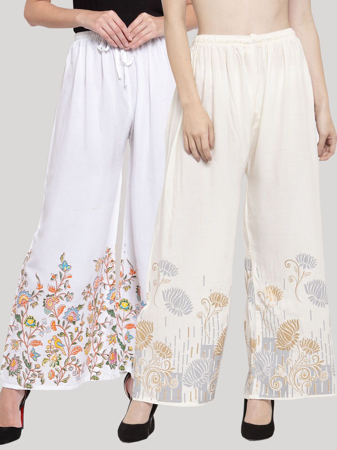 Clora Creation Women White Set Of  2 Floral Printed Knitted Ethnic Palazzos Price in India