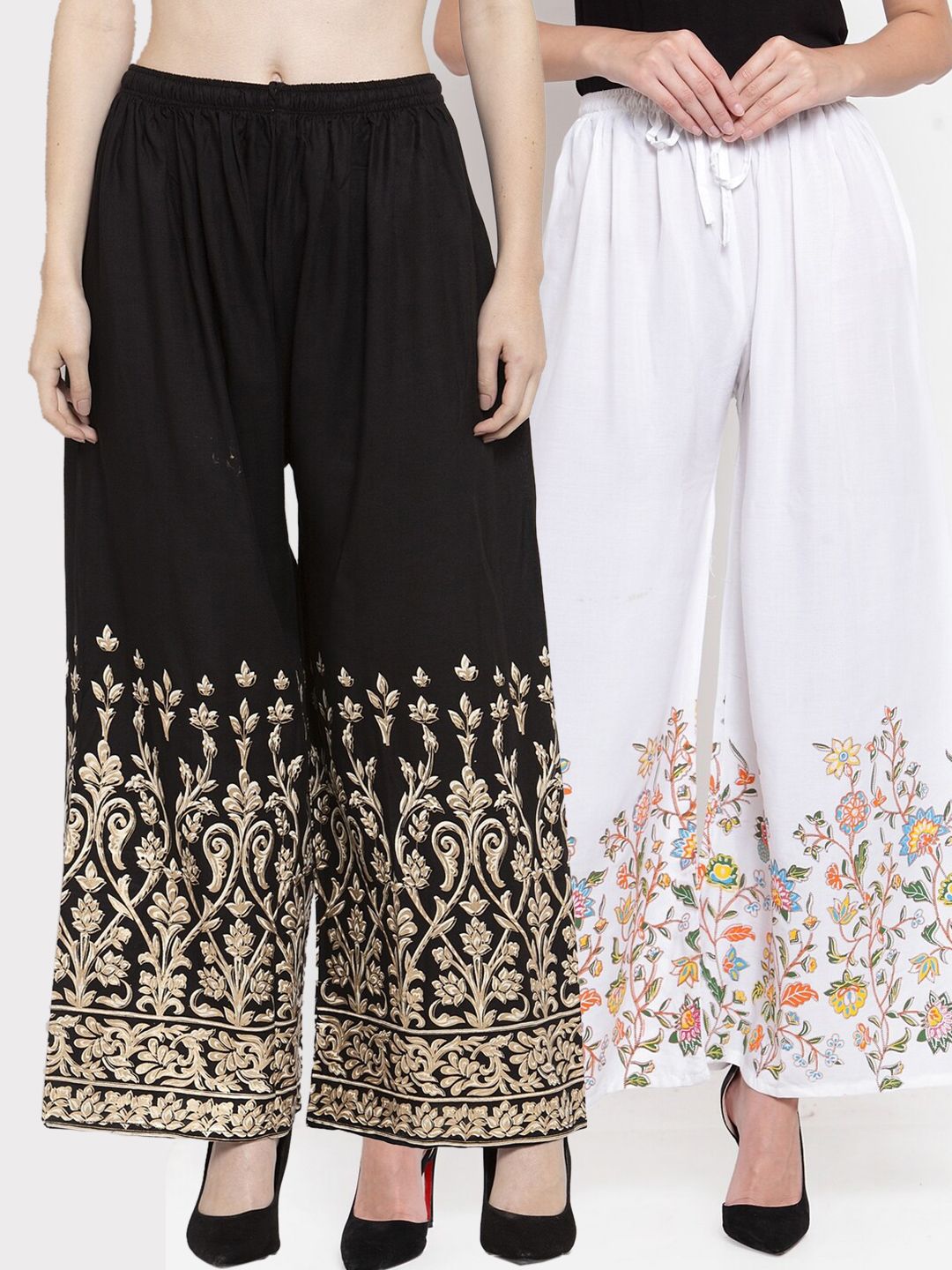 Clora Creation Women Black & White Pack of 2 Floral Printed Ethnic Palazzos Price in India