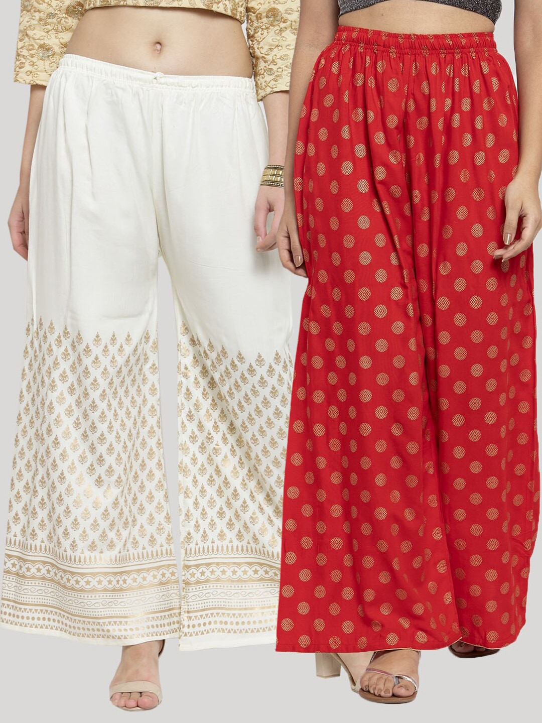 Clora Creation Pack of 2 Red & White Ethnic Motifs Printed Knitted Ethnic Palazzos Price in India