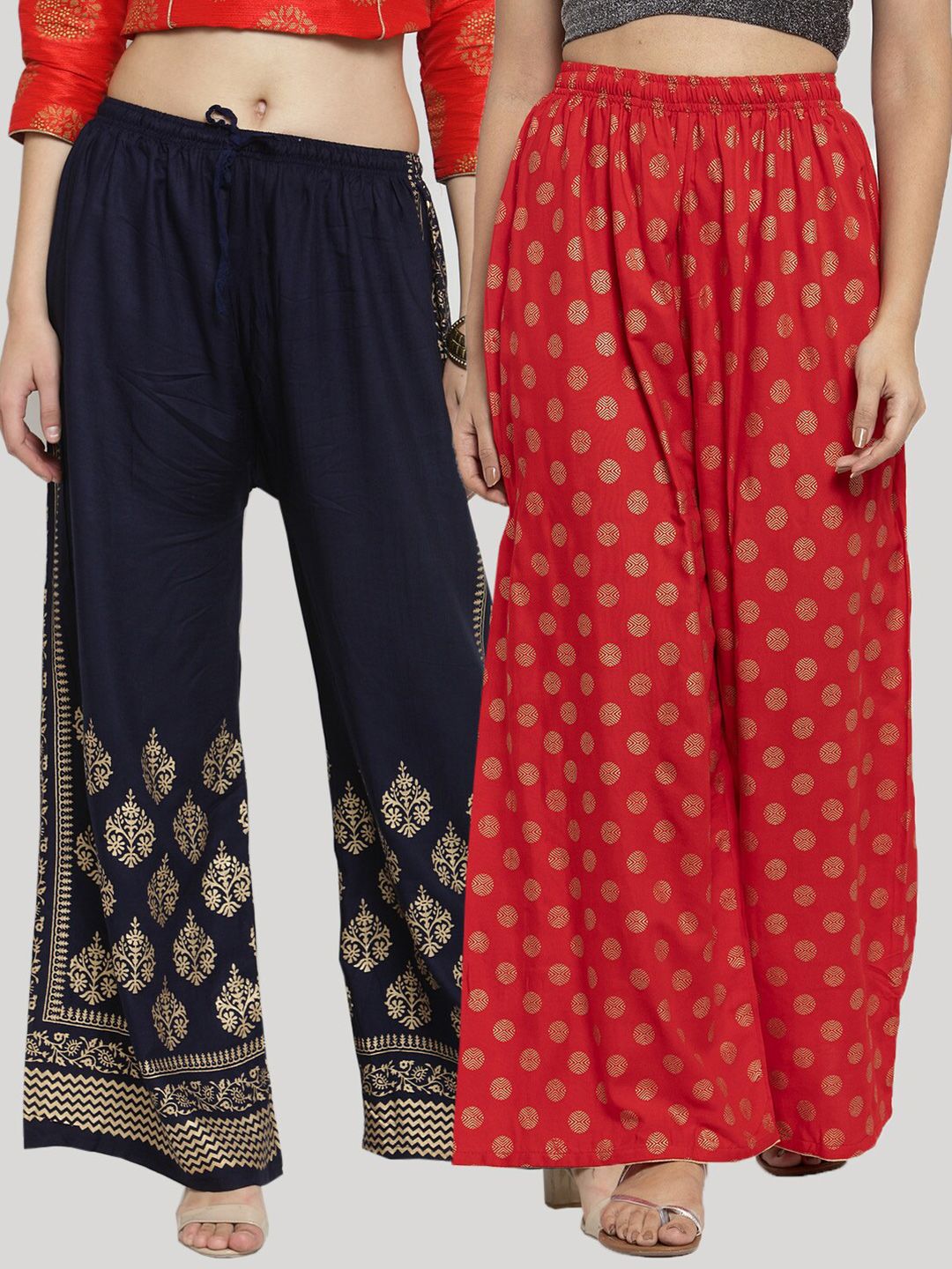 Clora Creation Women Set Of 2 Red & Navy Blue Ethnic Motifs Printed Ethnic Palazzos Price in India