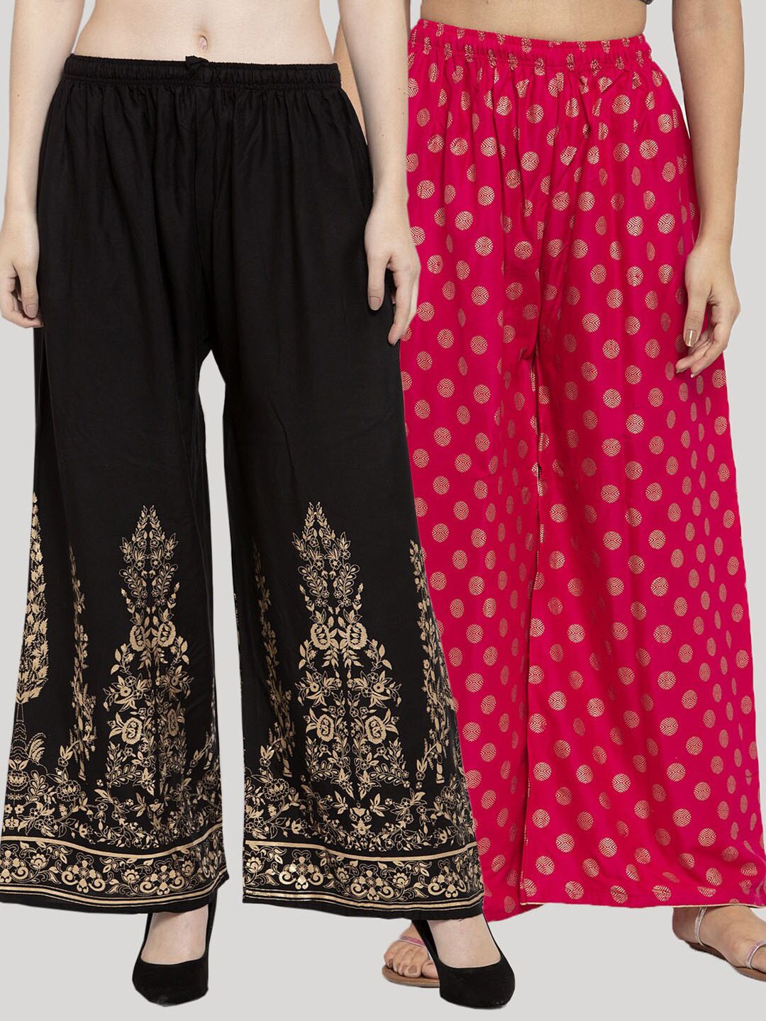 Clora Creation Women Set Of 2 Pink & Black Ethnic Motifs Printed Ethnic Palazzos Price in India