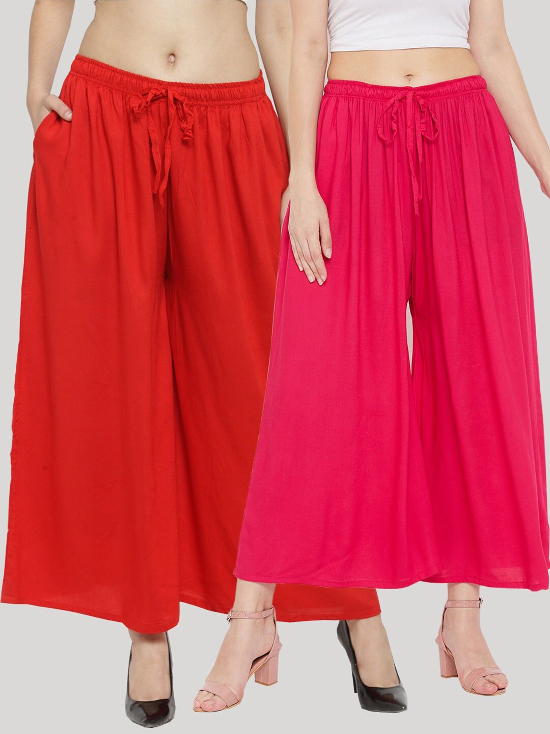 Clora Creation Pack Of 2 Women Red & Magenta Knitted Palazzos Price in India