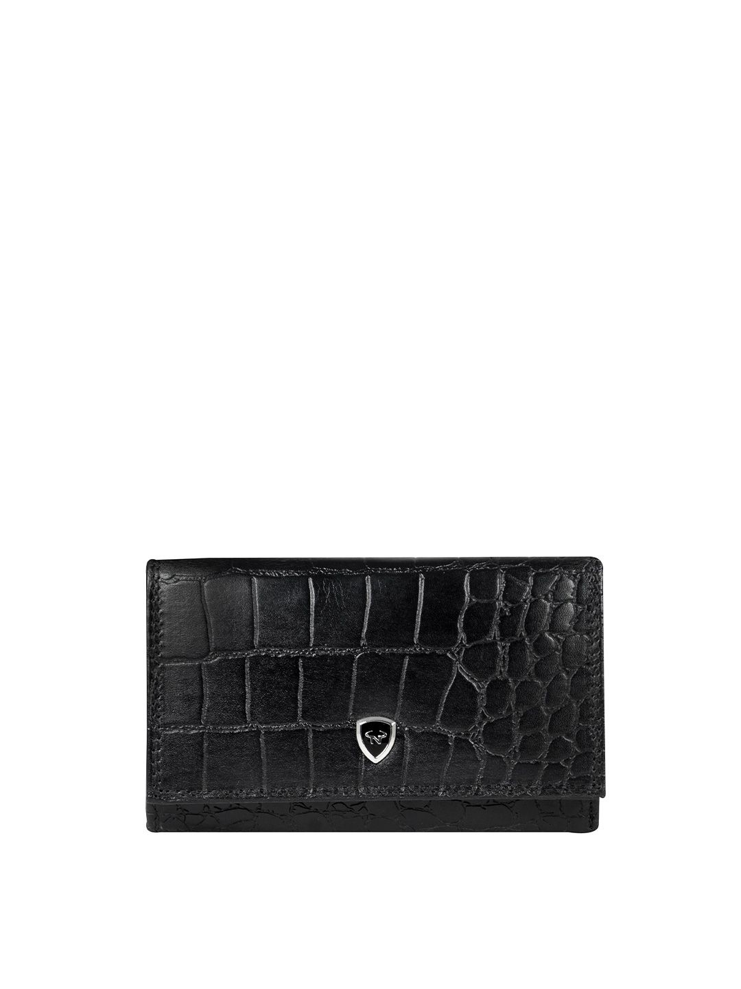 CALFNERO Women Black Textured Two Fold Wallet Price in India