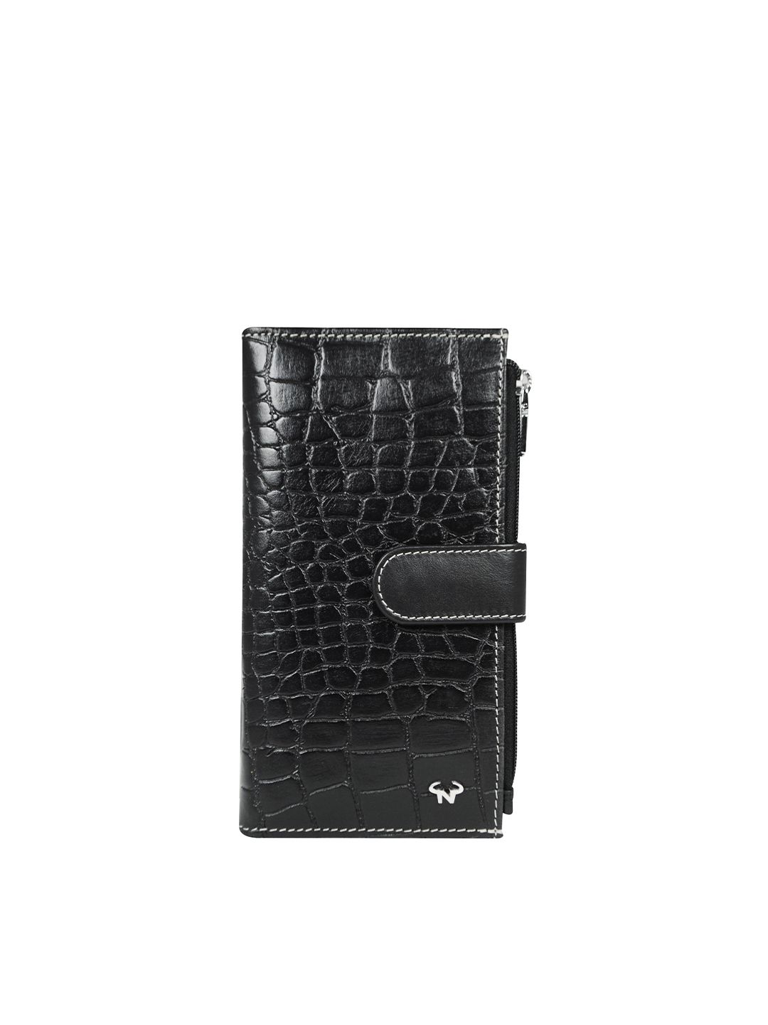 CALFNERO Women Black Animal Textured Leather Two Fold Wallet Price in India