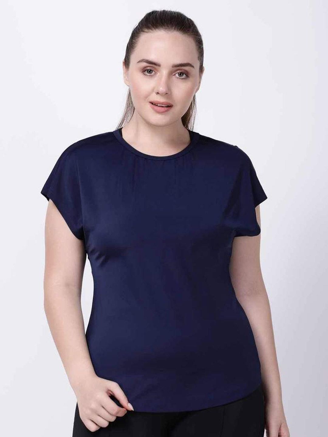 STUDIOACTIV Women Navy Blue Extended Sleeves Sports T-shirt Price in India