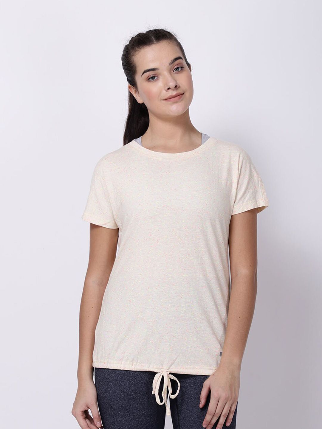 STUDIOACTIV Women Off White Solid Regular-Fit T-shirt Price in India