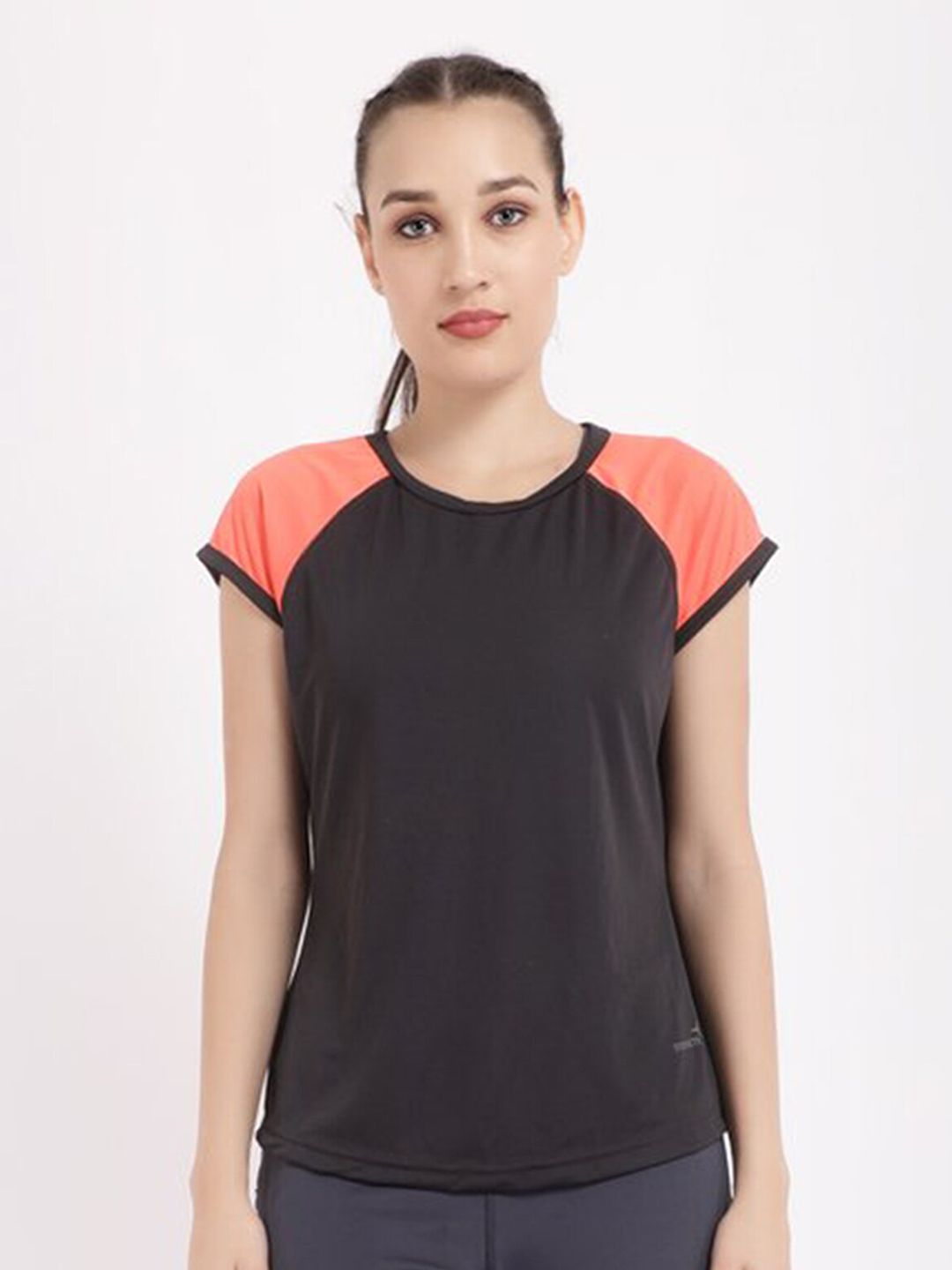 STUDIOACTIV Women Grey Colourblocked T-shirt Price in India