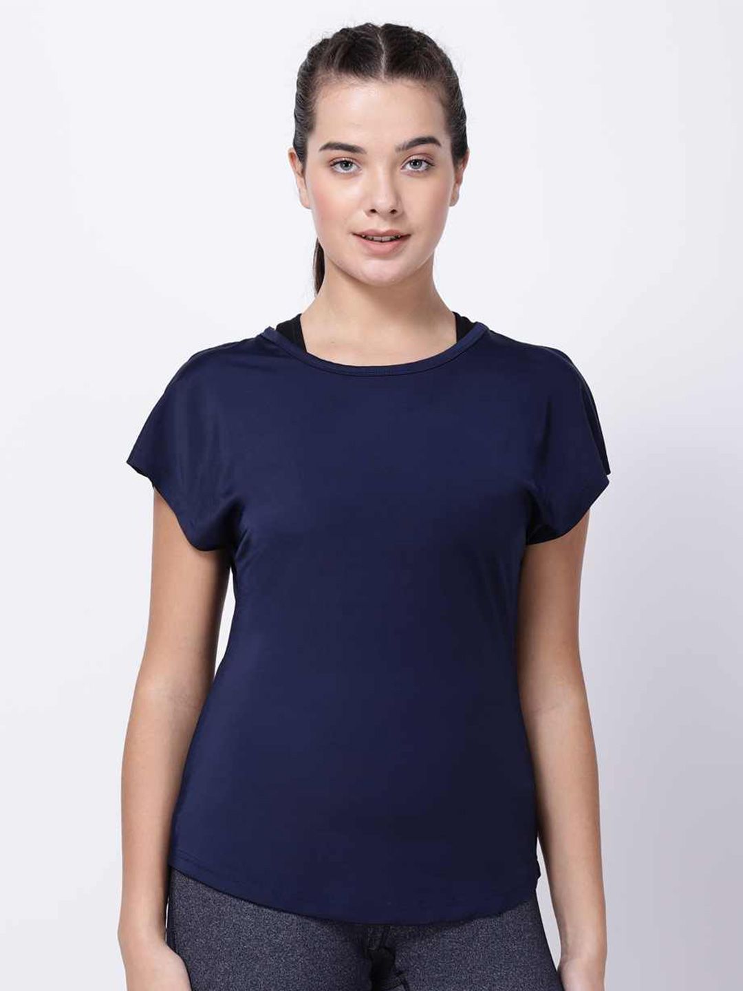 STUDIOACTIV Women Navy Blue Extended Sleeves T-shirt Price in India